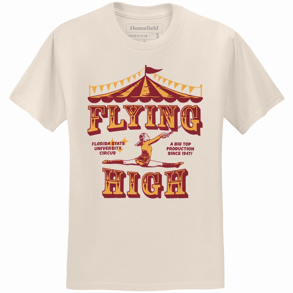 Homefield Adult/Unisex Vault Flying High Circus Design Short Sleeve T-shirt - Cream Classic Style Trend