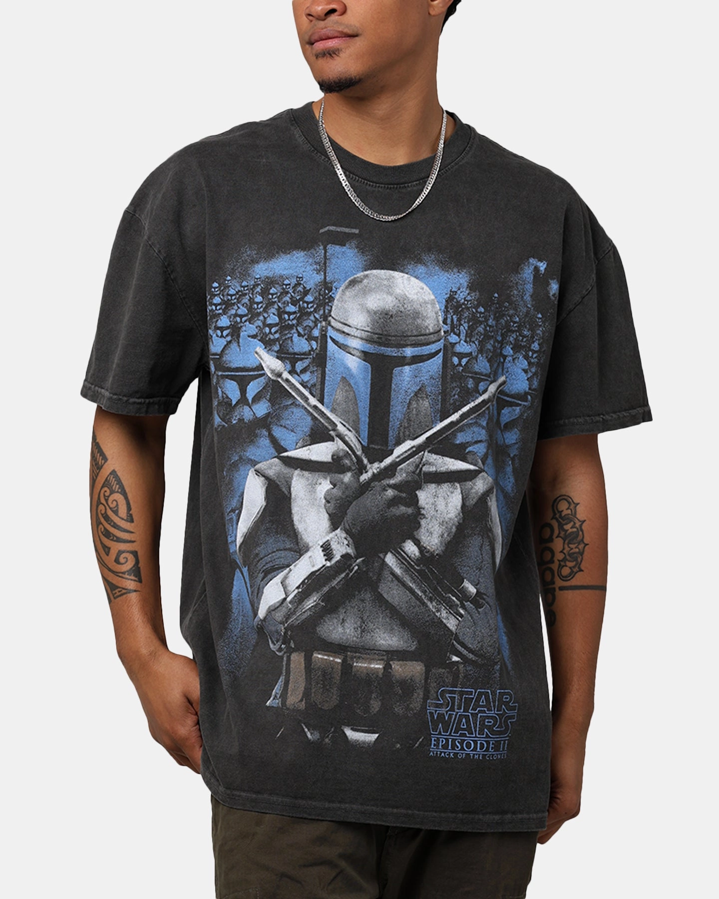 Star Wars Episode II '02 Heavyweight Vintage T-Shirt Black Wash Casual Layer Look