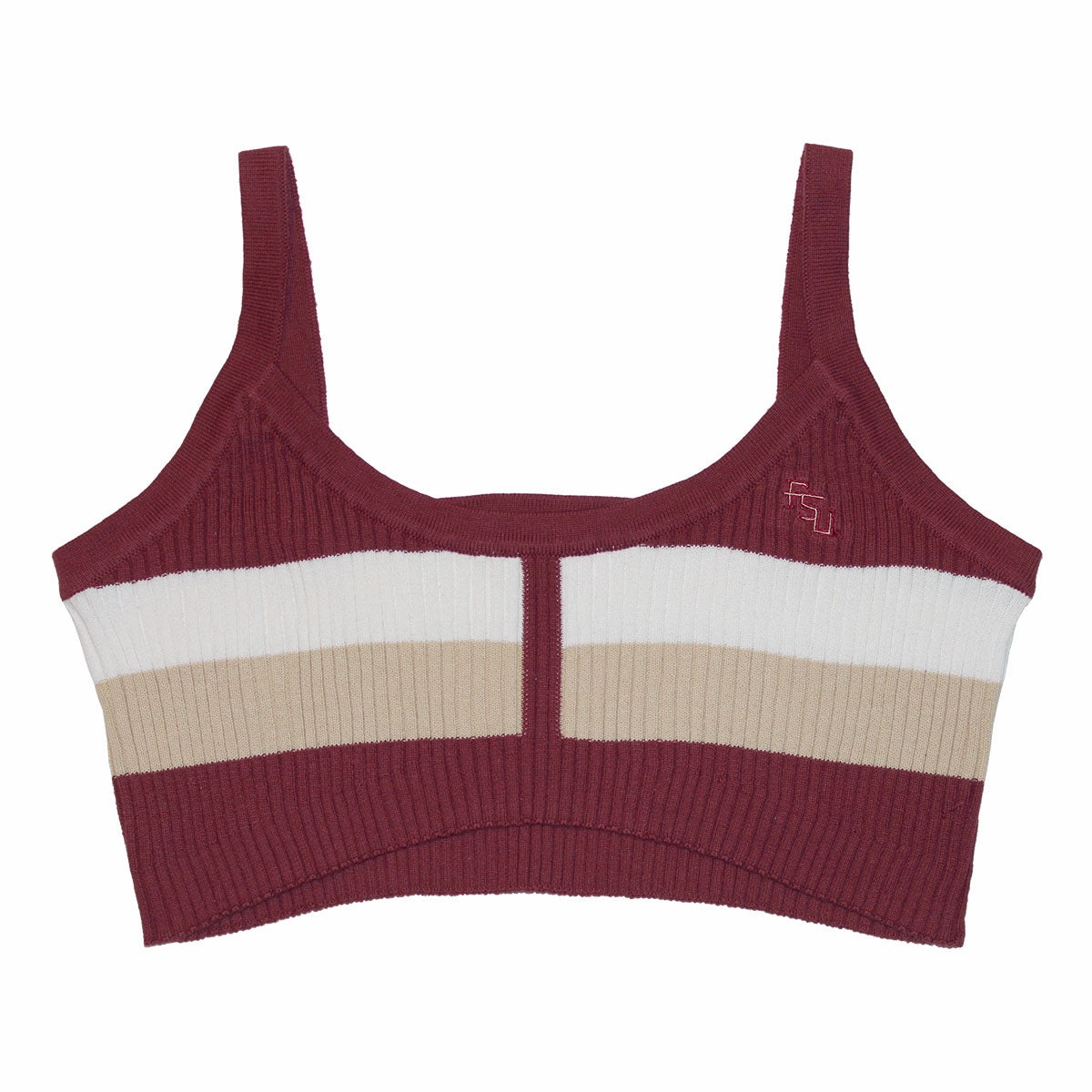 Breathable Material Outdoor Fresh Emerson Street Women's Stacked FSU Stripe Knit Bra Top - Garnet/Gold/White