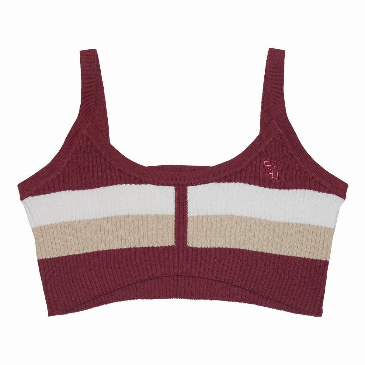 Emerson Street Women's Stacked FSU Stripe Knit Bra Top - Garnet/Gold/White High - end Repurposing - potential