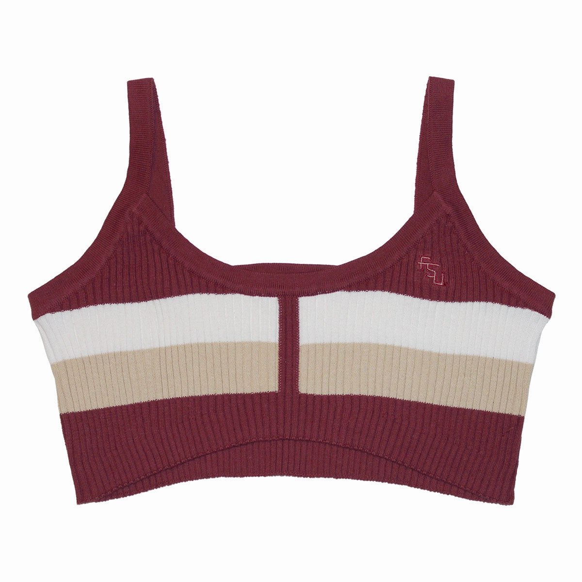 Stability - optimized Emerson Street Women's Stacked FSU Stripe Knit Bra Top - Garnet/Gold/White