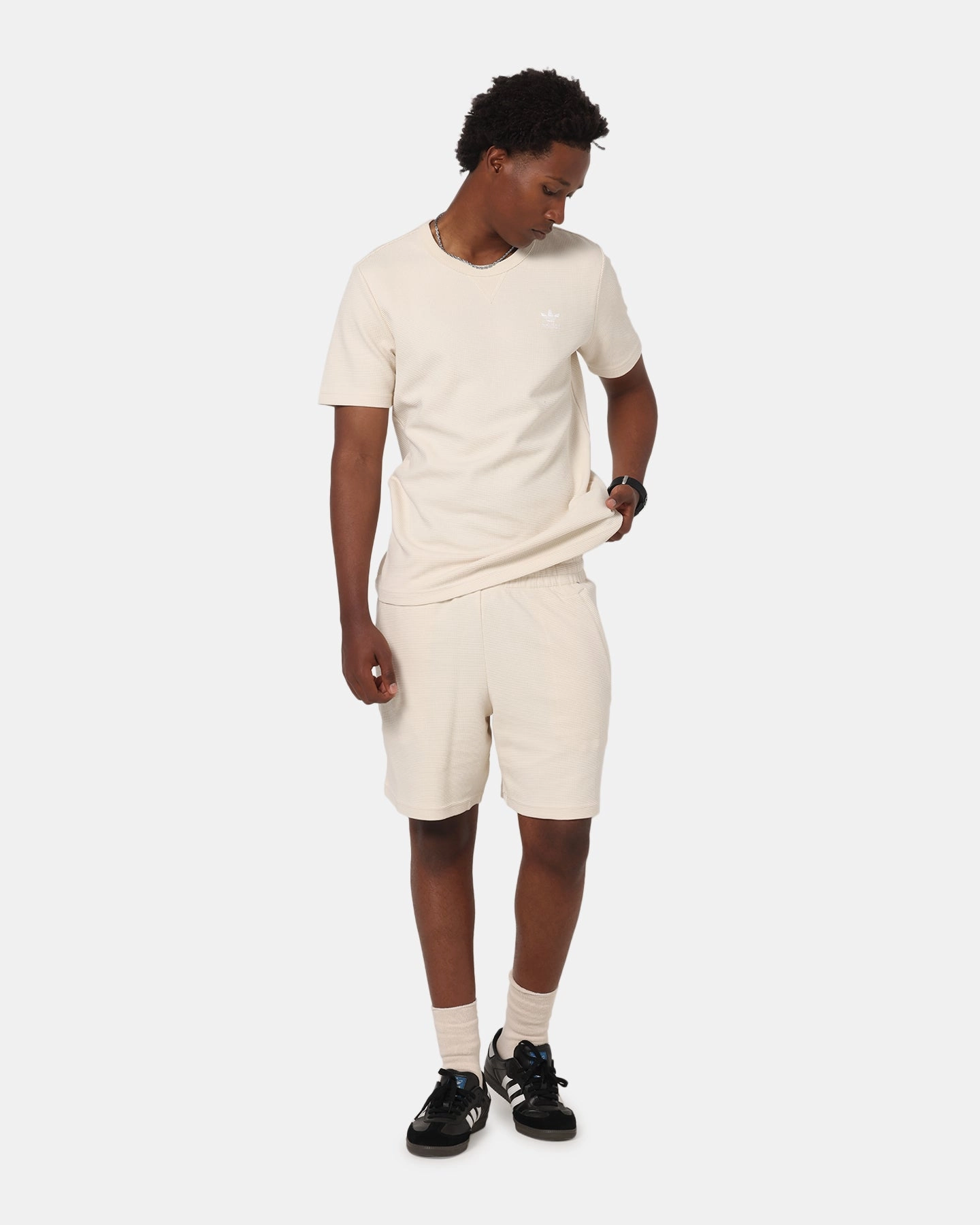 Adidas Trefoil Essentials Waffle T-Shirt Wonder White Hydrophobic coating