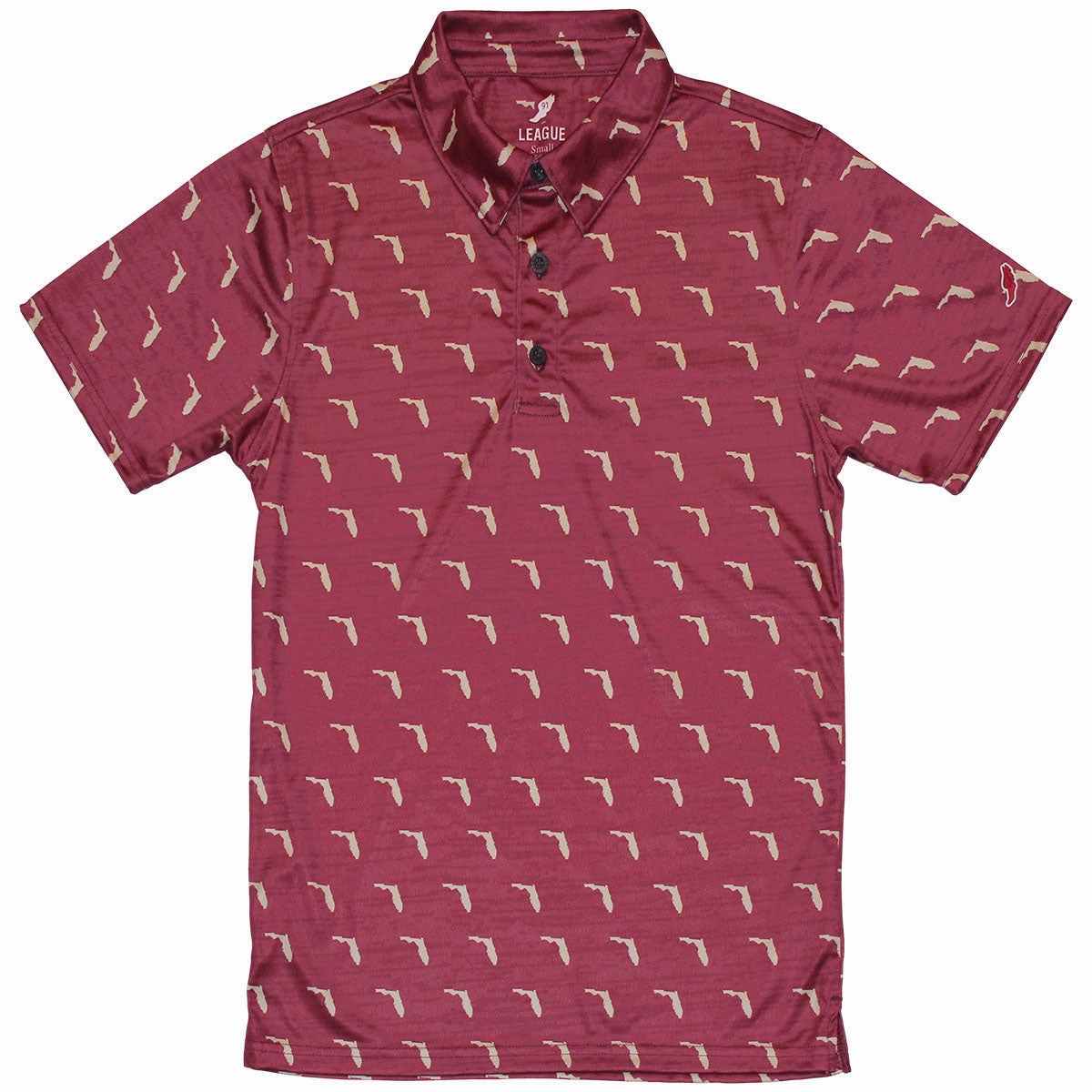 City Exploration Camouflage Print League Men's Vault State of Florida Design Sublimated Polo - Garnet