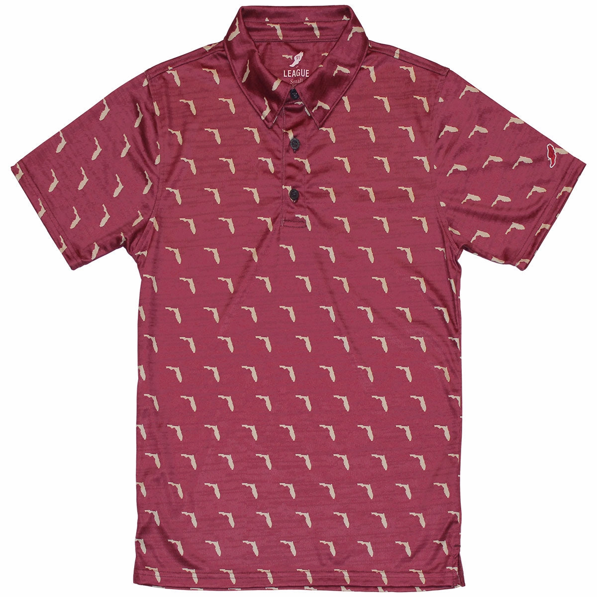 high-low hem Bamboo Fiber Blend League Men's Vault State of Florida Design Sublimated Polo - Garnet