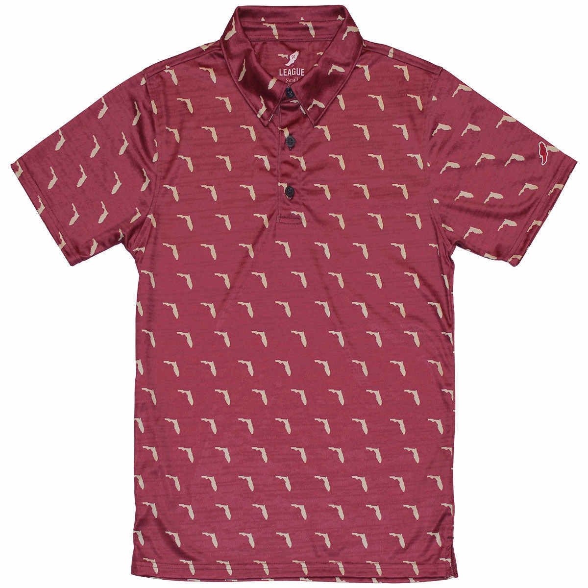 Soft Stretch Collar League Men's Vault State of Florida Design Sublimated Polo - Garnet