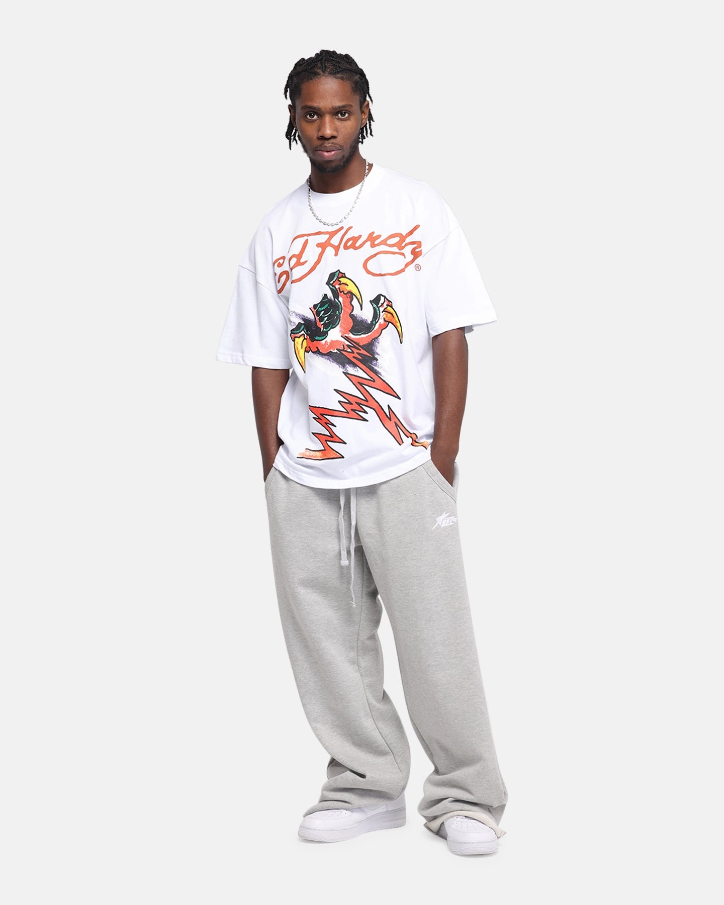 Ed Hardy Lightning T-Shirt White Relaxed fit wear Practical Design