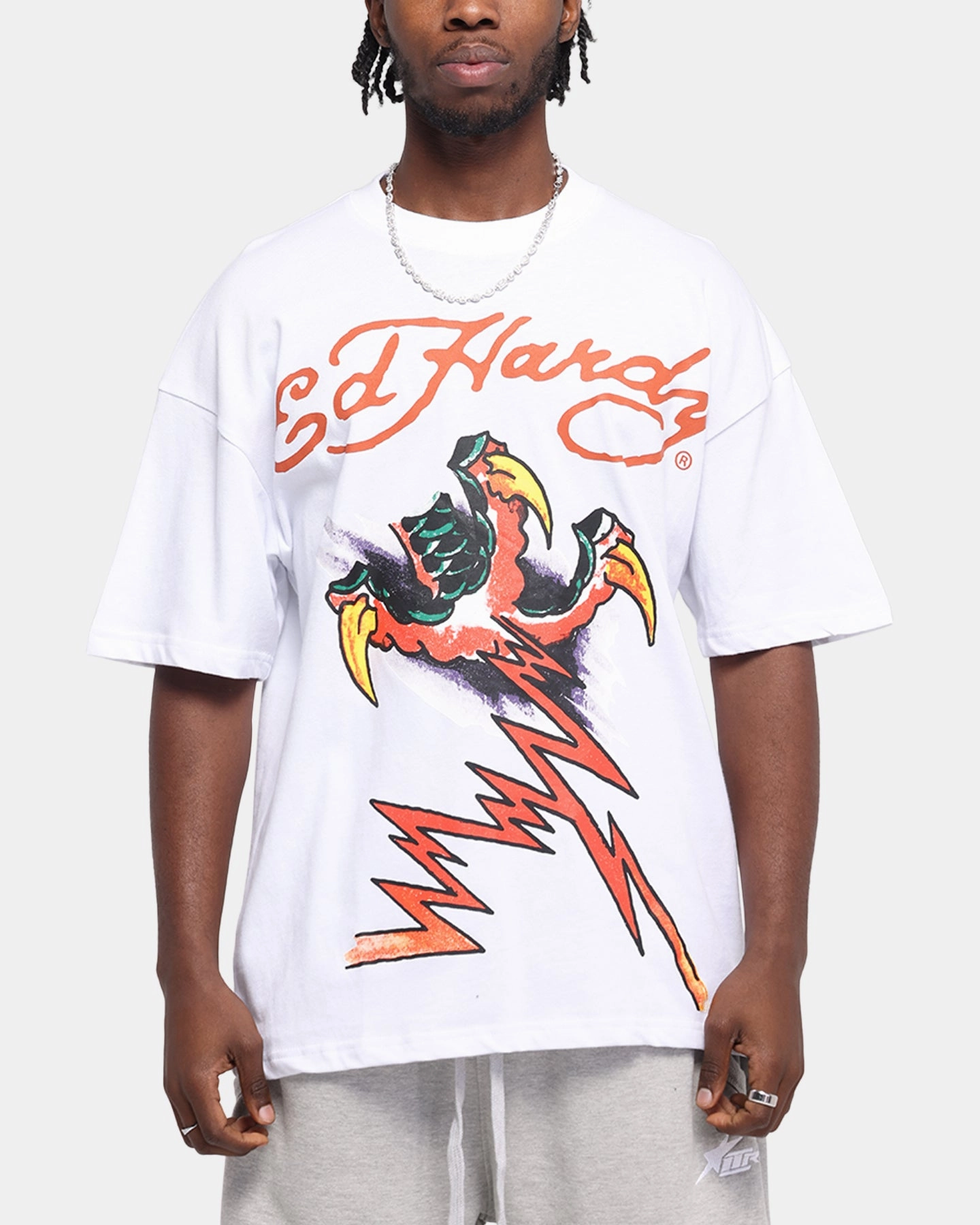 Ed Hardy Lightning T-Shirt White Sleek Fit