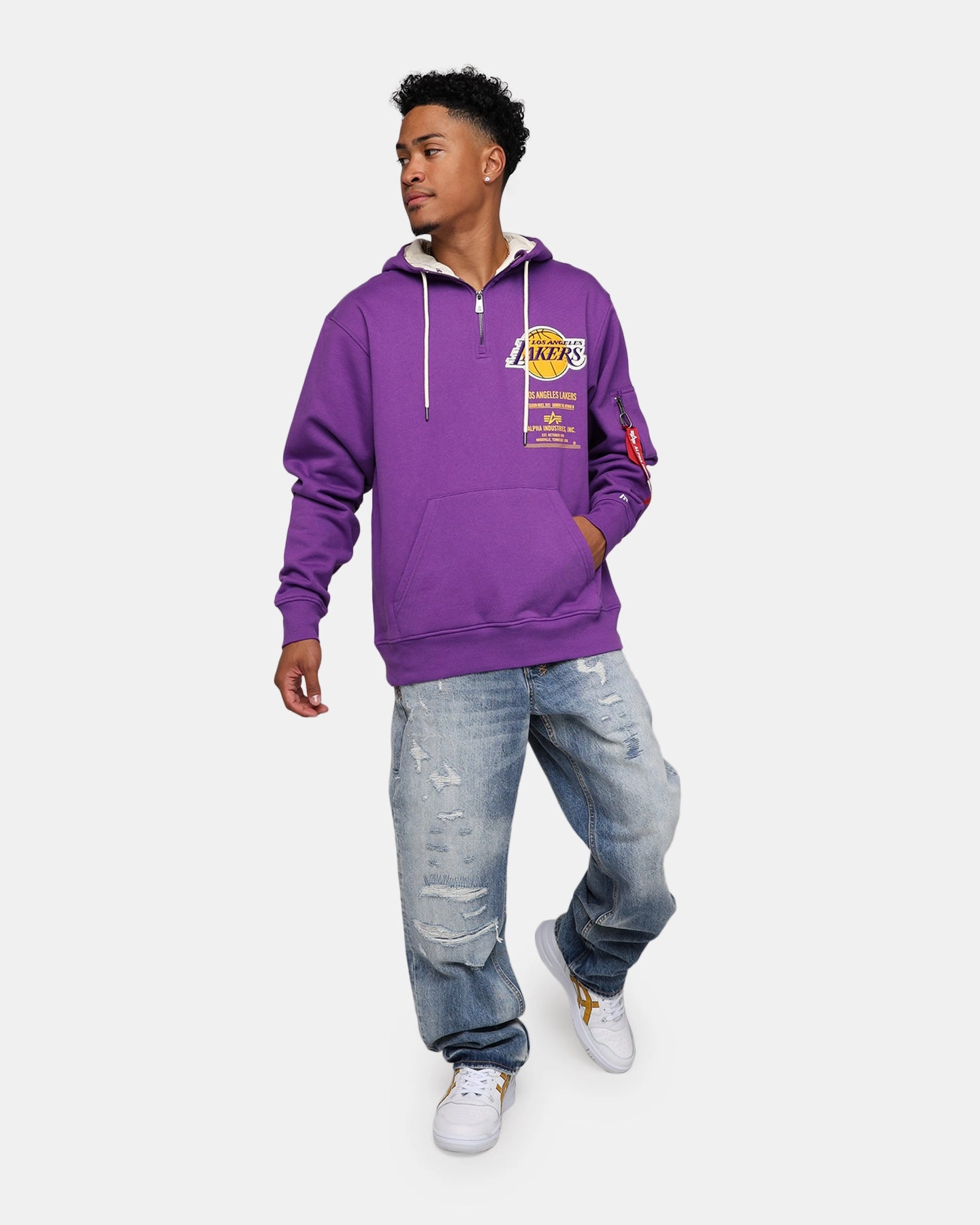 New Era X Alpha Industries Los Angeles Lakers Zipper Hoodie Purple ReflectiveDetailing Panama