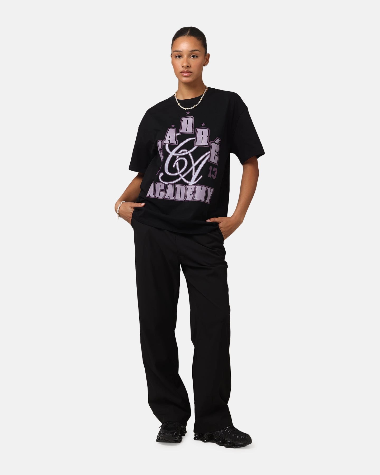 Geometric Pattern All-Season Comfort Wear Carre Rising Heavy T-Shirt Black