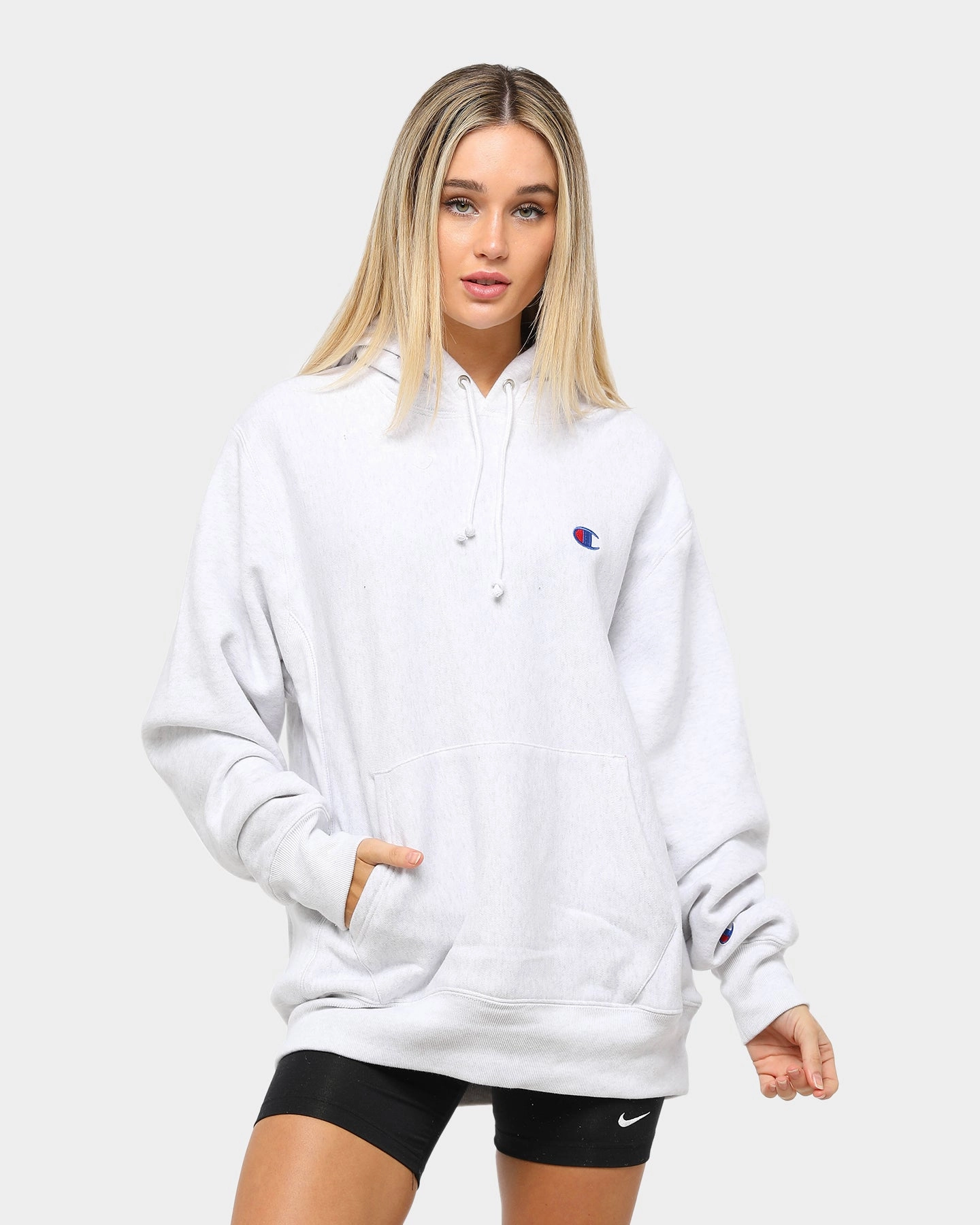Champion Rev Weave Hoodie Silver Durable Outer Layer