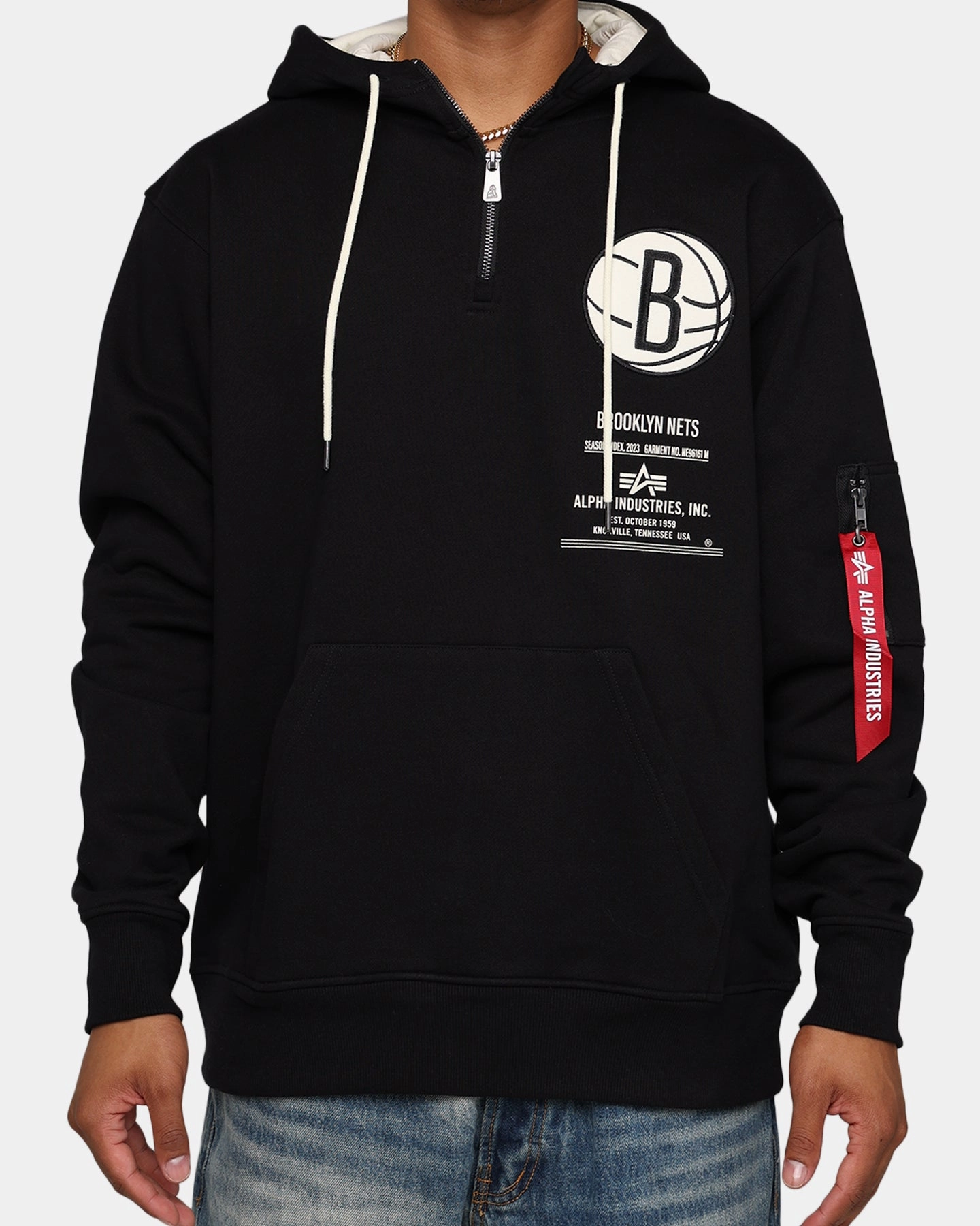 New Era X Alpha Industries Brooklyn Nets Zipper Hoodie Black suitable for land sports