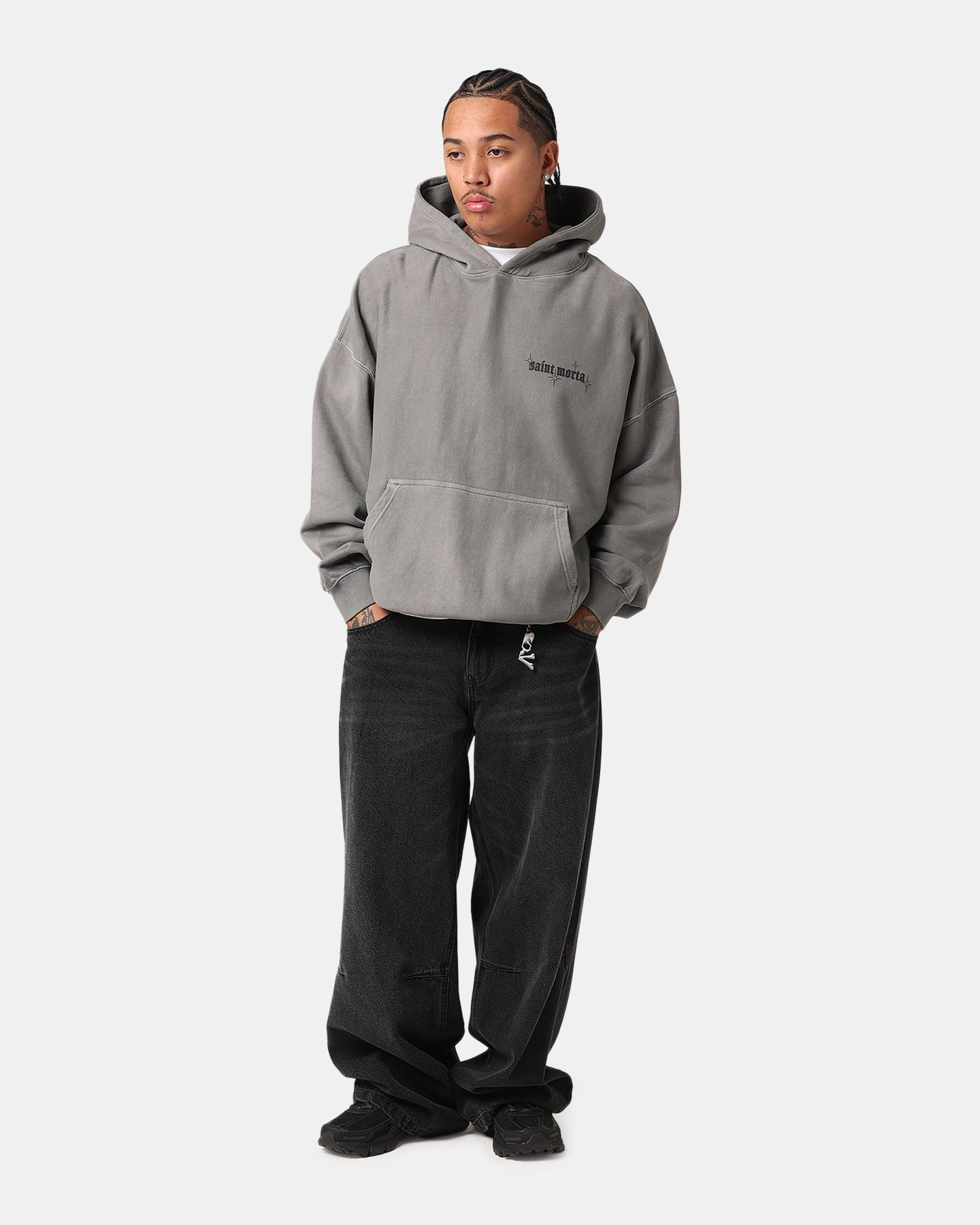 quilted Vegan Option Saint Morta Ethereal Hoodie Washed Charcoal