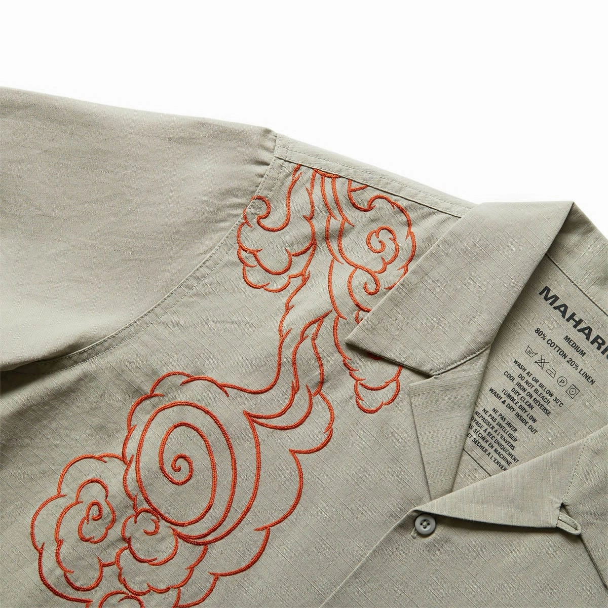 Eco Friendly Production Lounge Comfort Maharishi Thai Cloud Camp Collar Shirt 'Silver Sage'