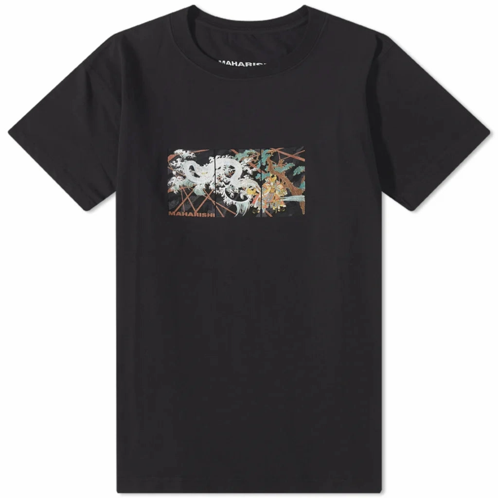 Bright and Bold Maharishi Triptcych Water Dragon T-Shirt 'Black'