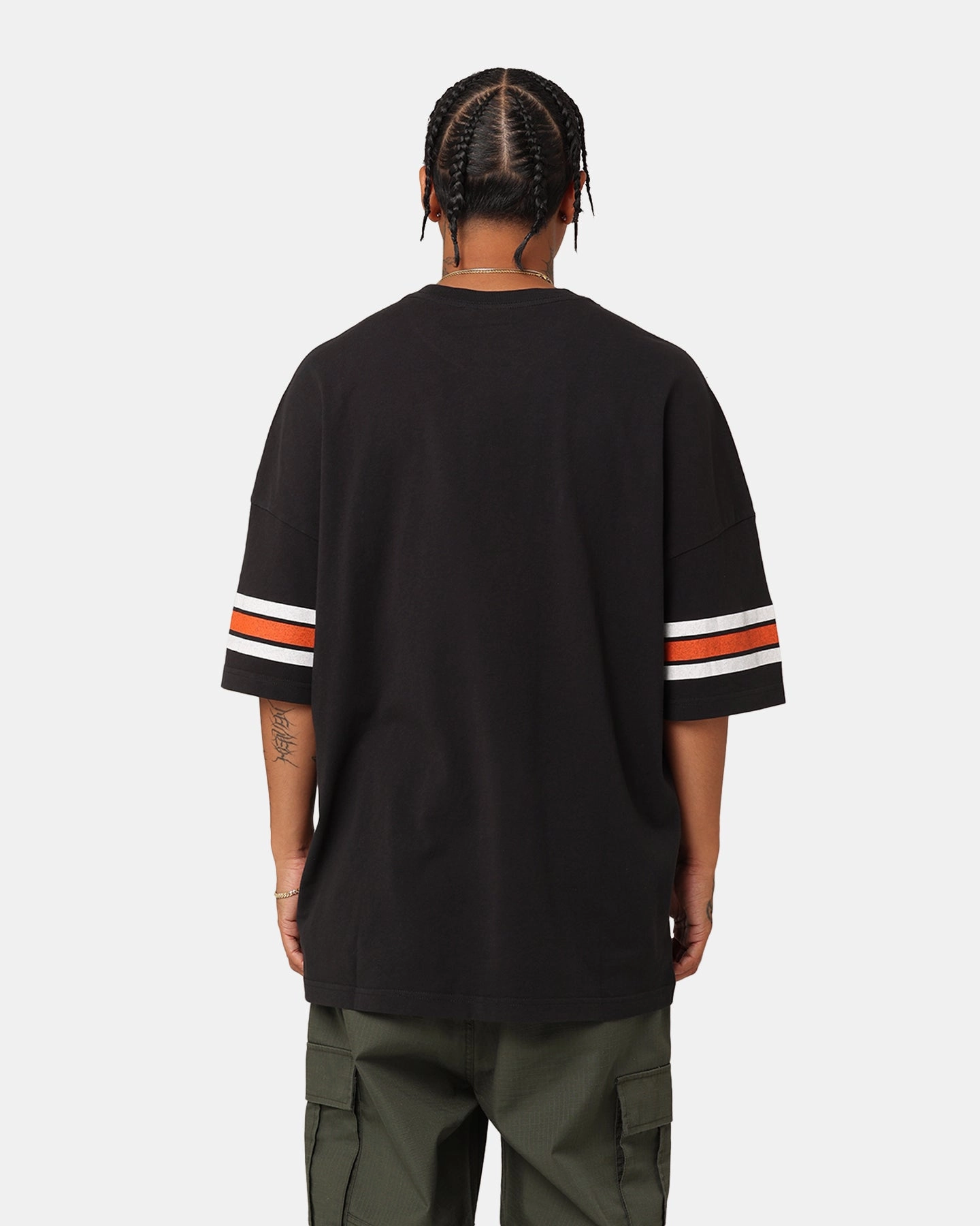 Majestic Athletic Cincinnati Bengals Vintage Sport Striped Sleeve T-Shirt Faded Black Neutral Color