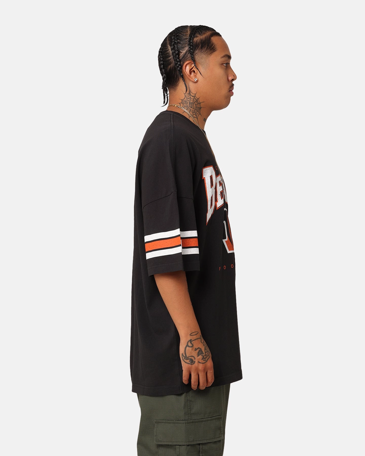 Majestic Athletic Cincinnati Bengals Vintage Sport Striped Sleeve T-Shirt Faded Black Active Outfit Style Effortless Comfort Wear