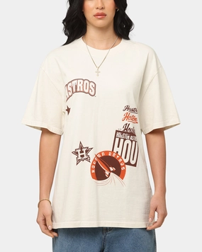Daily Style Trend Leather combination Majestic Athletic Houston Astros Patchwork T-Shirt Ecru