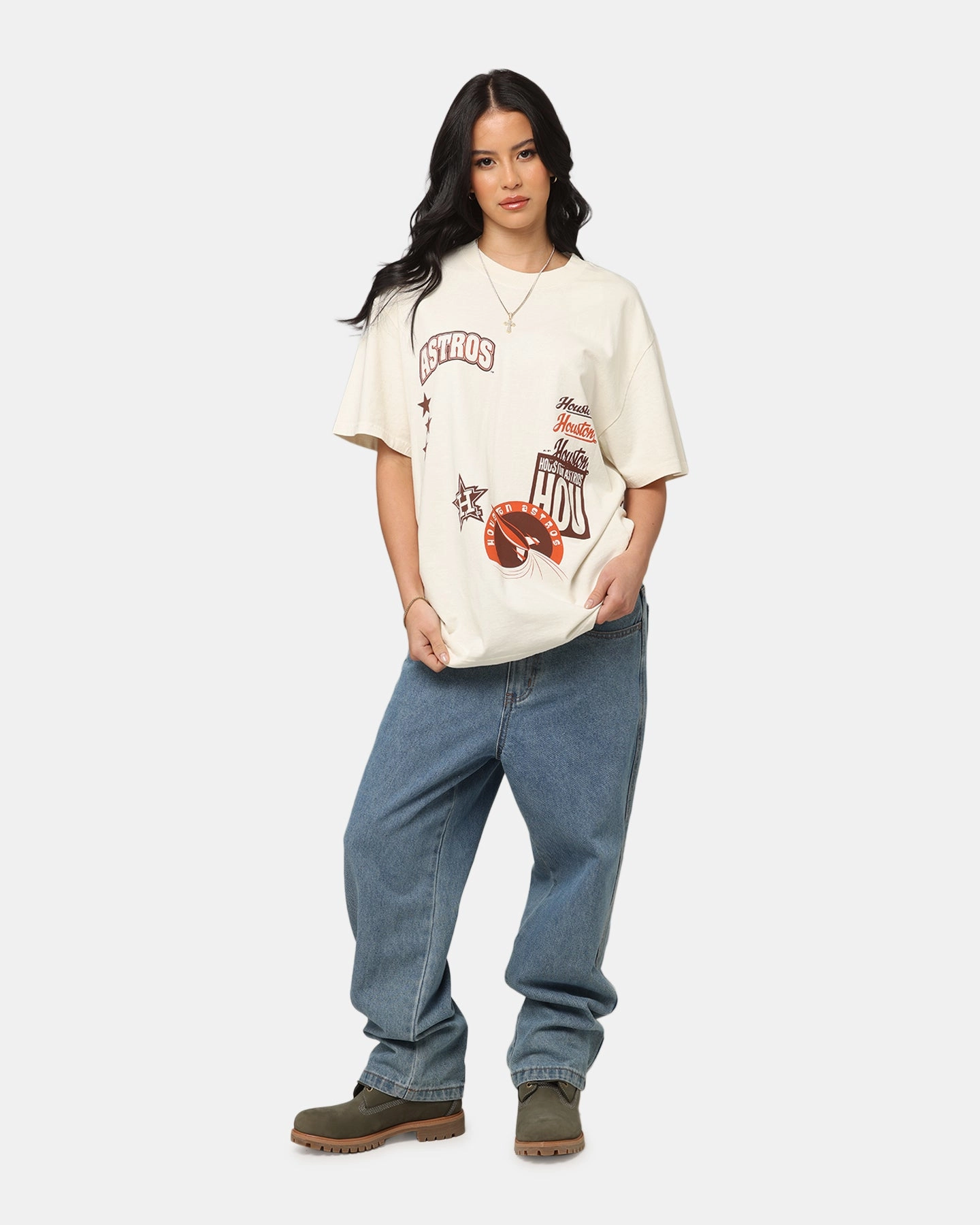 Majestic Athletic Houston Astros Patchwork T-Shirt Ecru Daily Fashion Standard Body Fit