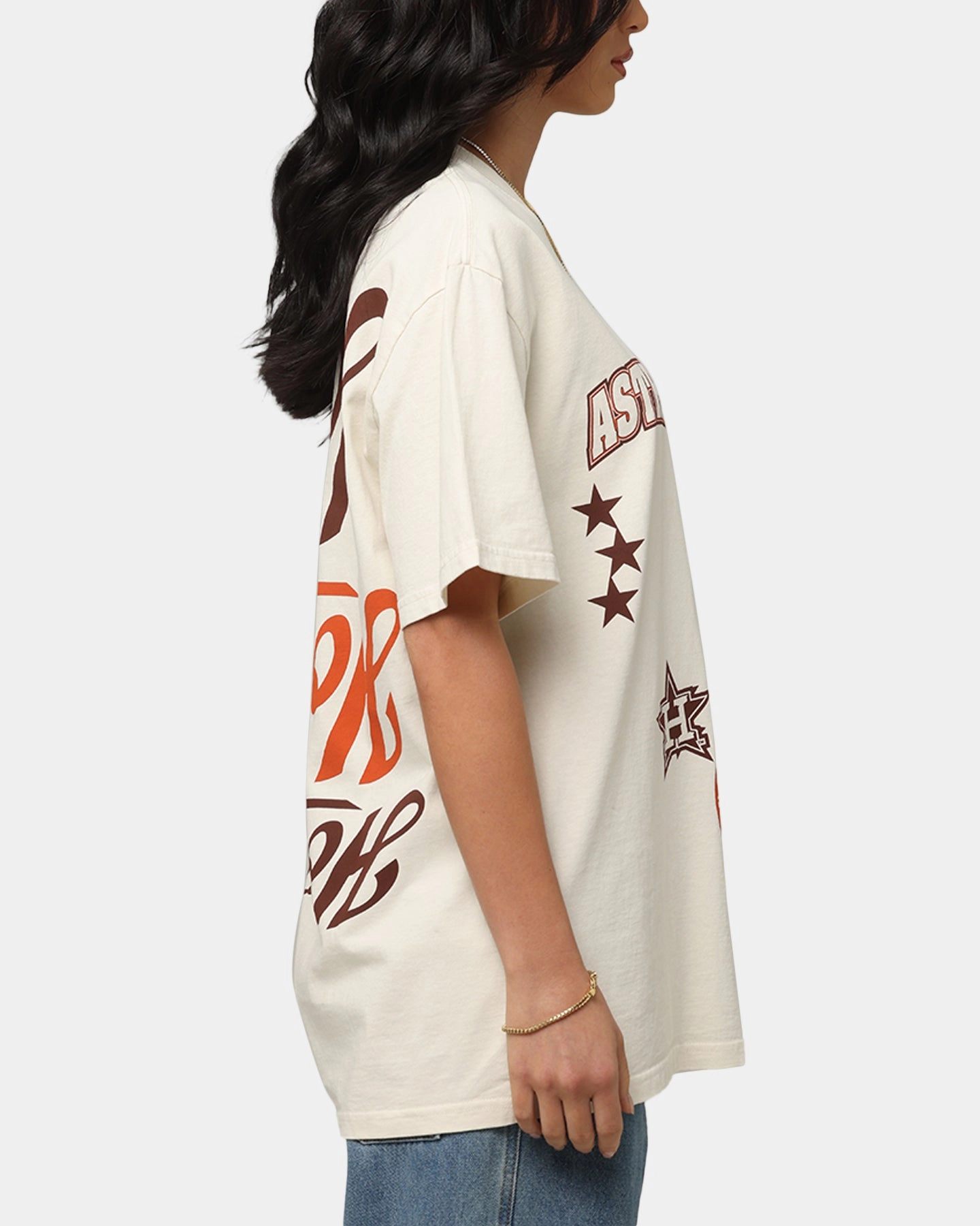 Majestic Athletic Houston Astros Patchwork T-Shirt Ecru Layered Neckline
