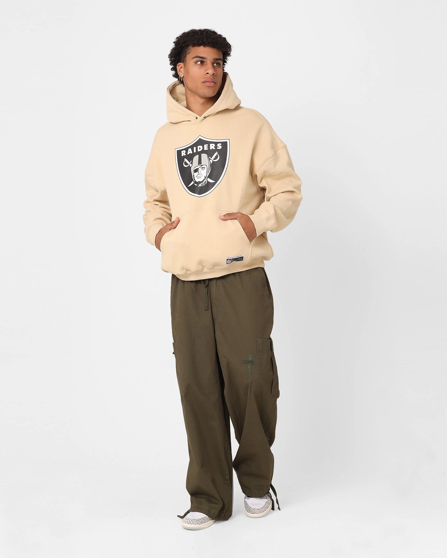 Full Length Zipper Majestic Athletic Las Vegas Raiders Core Nick Hoodie Pale Khaki