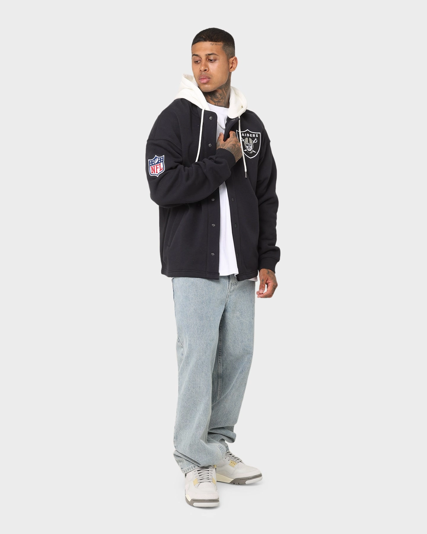 Teens Stylish Design Majestic Athletic Las Vegas Raiders Fleece Replica Hooded Jacket Faded Black