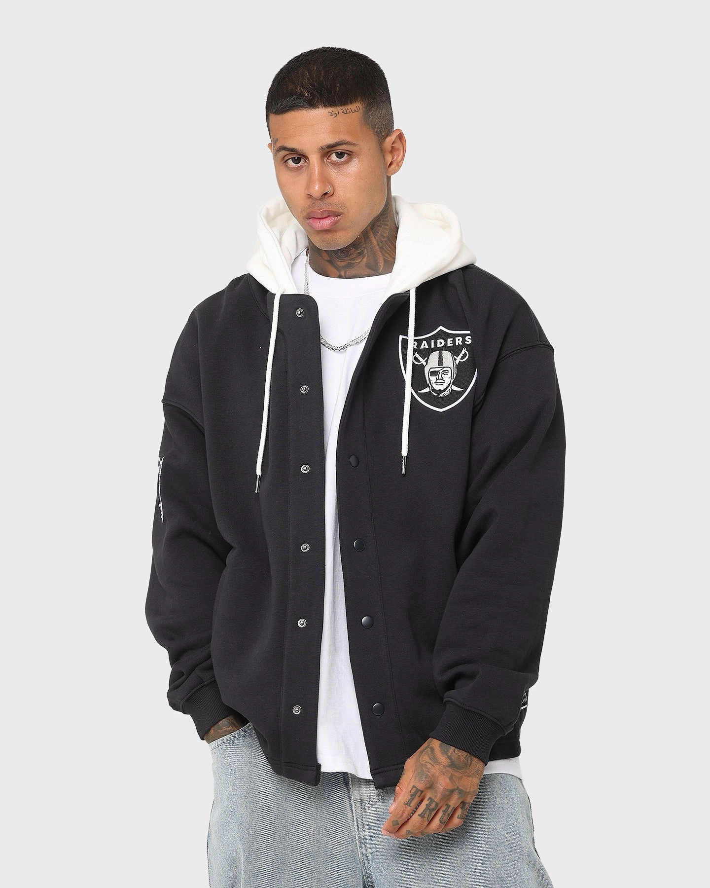 Majestic Athletic Las Vegas Raiders Fleece Replica Hooded Jacket Faded Black Easy Protection Trail Function