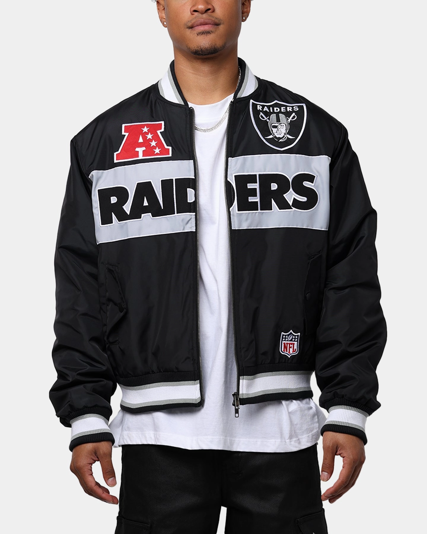 Stretchable Panels Smart Layer Majestic Athletic Las Vegas Raiders Moto Jacket Faded Black