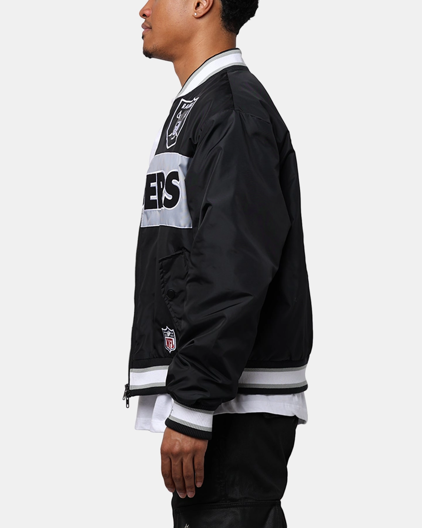 Majestic Athletic Las Vegas Raiders Moto Jacket Faded Black WindproofConstruction