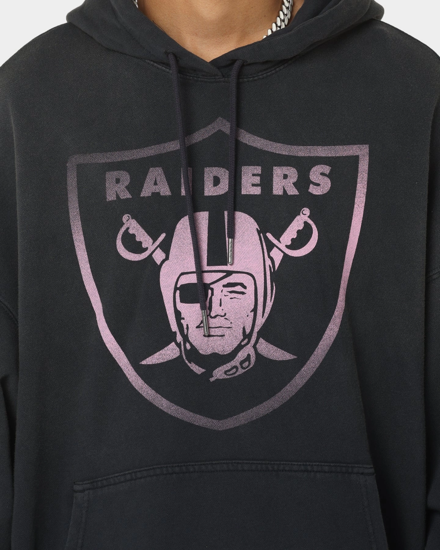 Majestic Athletic Las Vegas Raiders Solarised Contrast Hoodie Faded Black Minimal Look Trunk