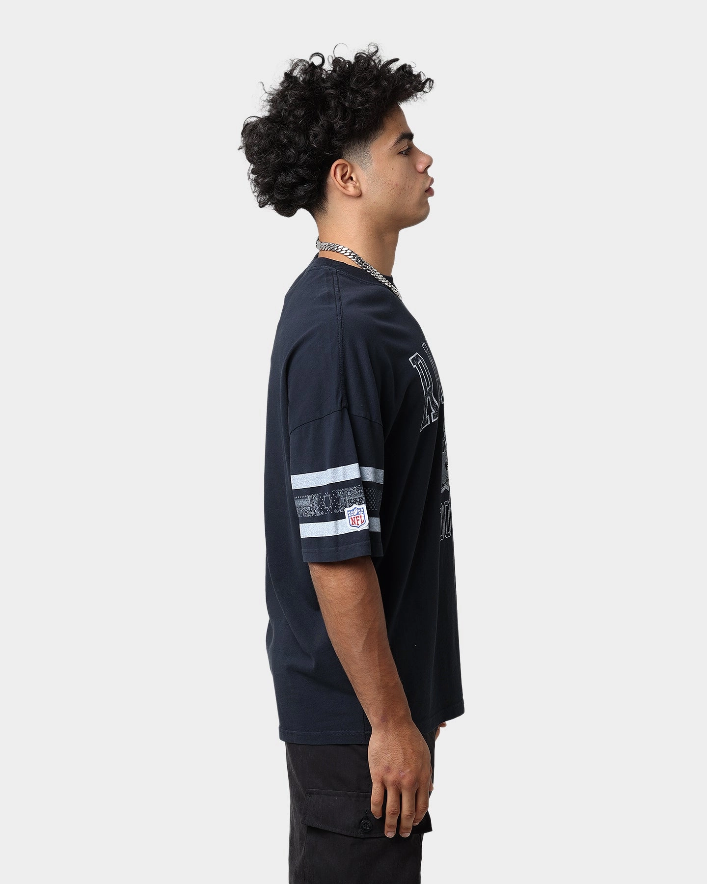 Majestic Athletic Las Vegas Raiders Stripe Vintage T-Shirt Faded Black Vibrant Colors Airflow Ventilation System