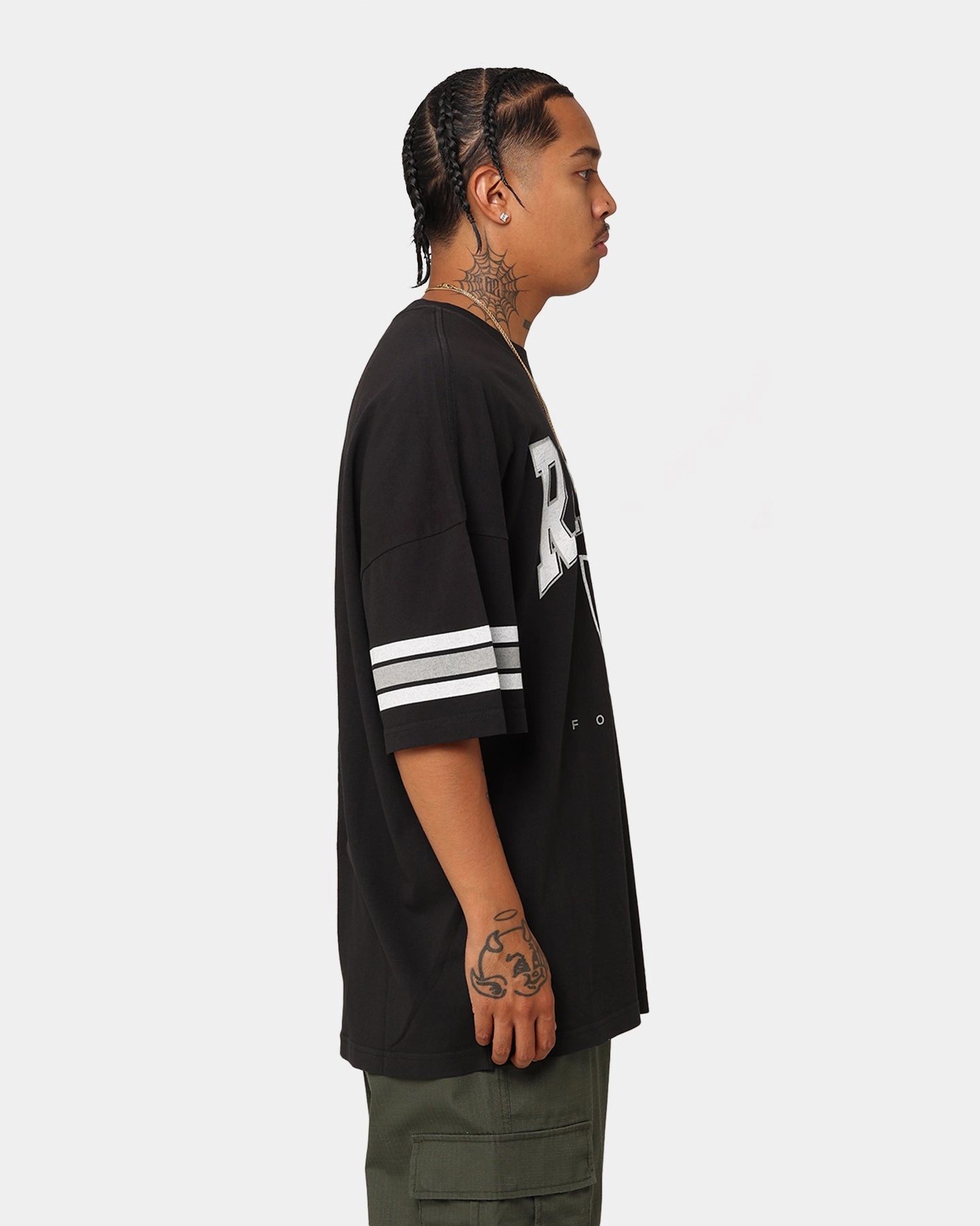 Wear Resistant Fabric Majestic Athletic Las Vegas Raiders Vintage Sport Striped Sleeve T-Shirt Faded Black