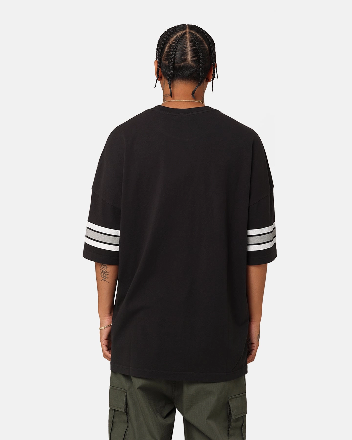Majestic Athletic Las Vegas Raiders Vintage Sport Striped Sleeve T-Shirt Faded Black back to school EcoFriendlyDyes