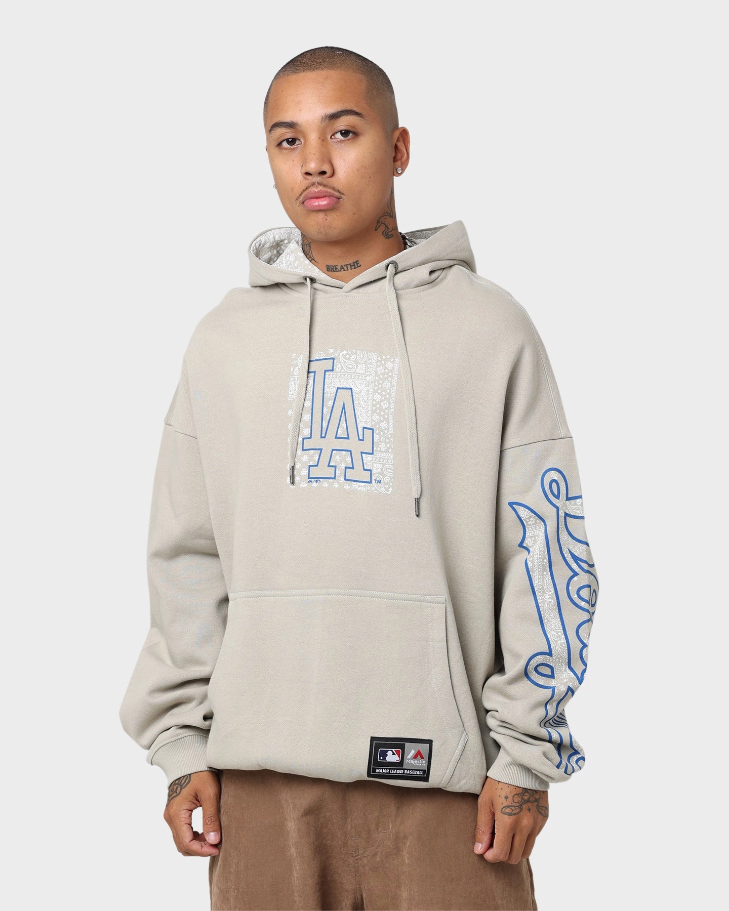 Majestic Athletic Los Angeles Dodgers Bandana Paisley Wordmark Hoodie Nickel Teflon Coated Fabric New Year's