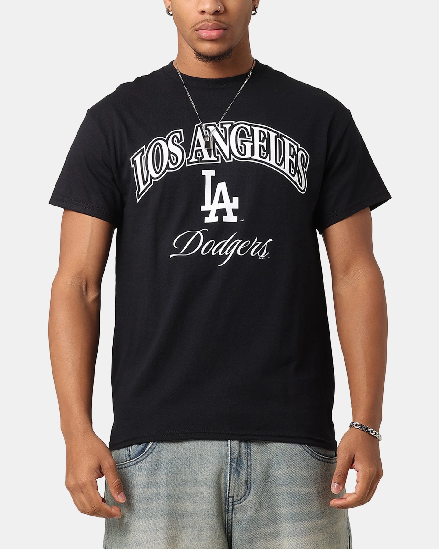 Majestic Athletic Los Angeles Dodgers Blecker Team Arch T-Shirt Black Lightweight Weave