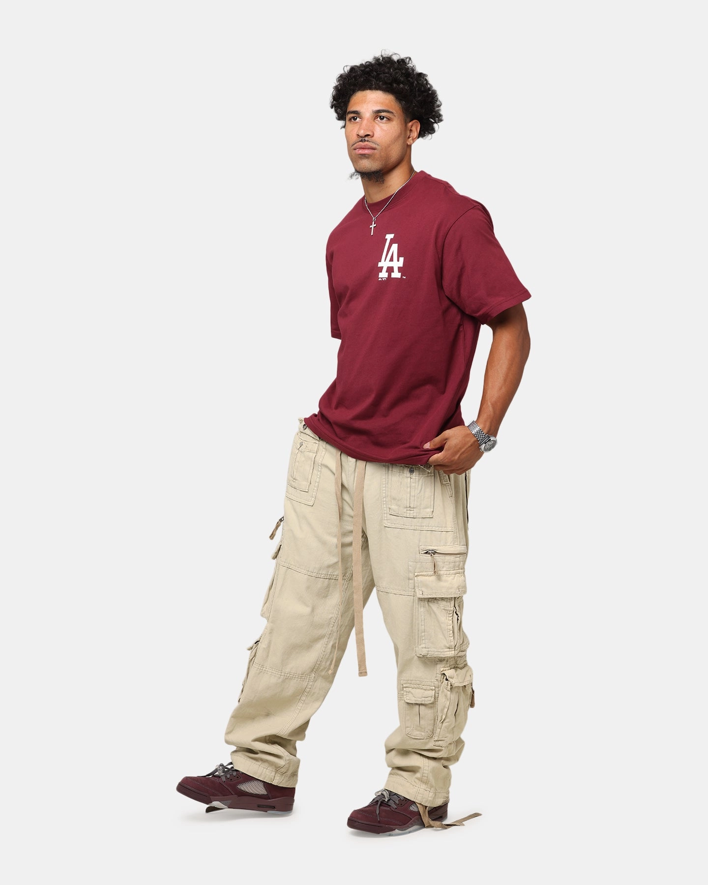 Seasonal Casual Versatile Fit Majestic Athletic Los Angeles Dodgers Cassell Wordmark T-Shirt Maroon