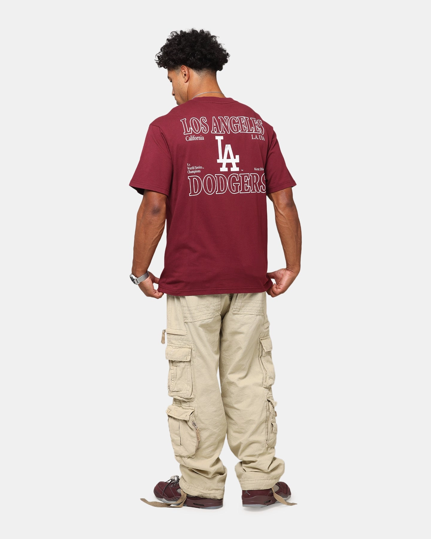 Classic Layering Majestic Athletic Los Angeles Dodgers Cassell Wordmark T-Shirt Maroon