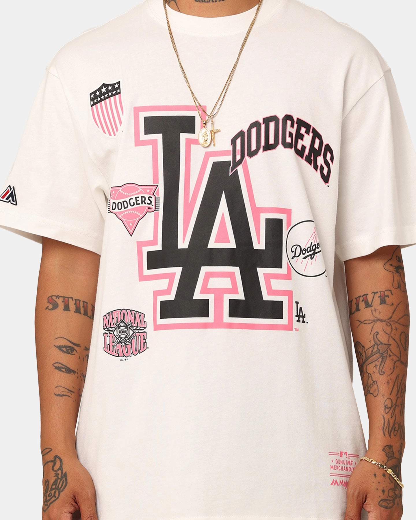 Majestic Athletic Los Angeles Dodgers Logomania T-Shirt Vintage White Classic Crew Neck
