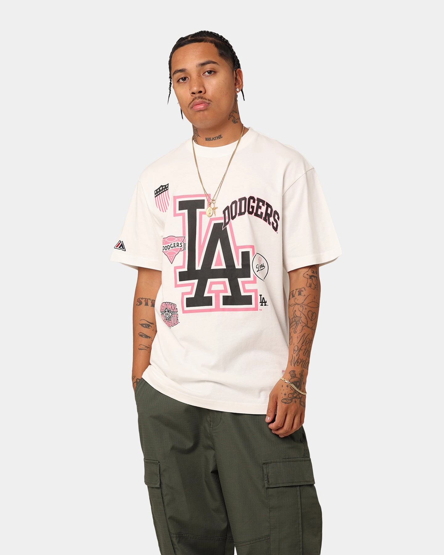 Effortless Daywear Durable Collar Construction Majestic Athletic Los Angeles Dodgers Logomania T-Shirt Vintage White