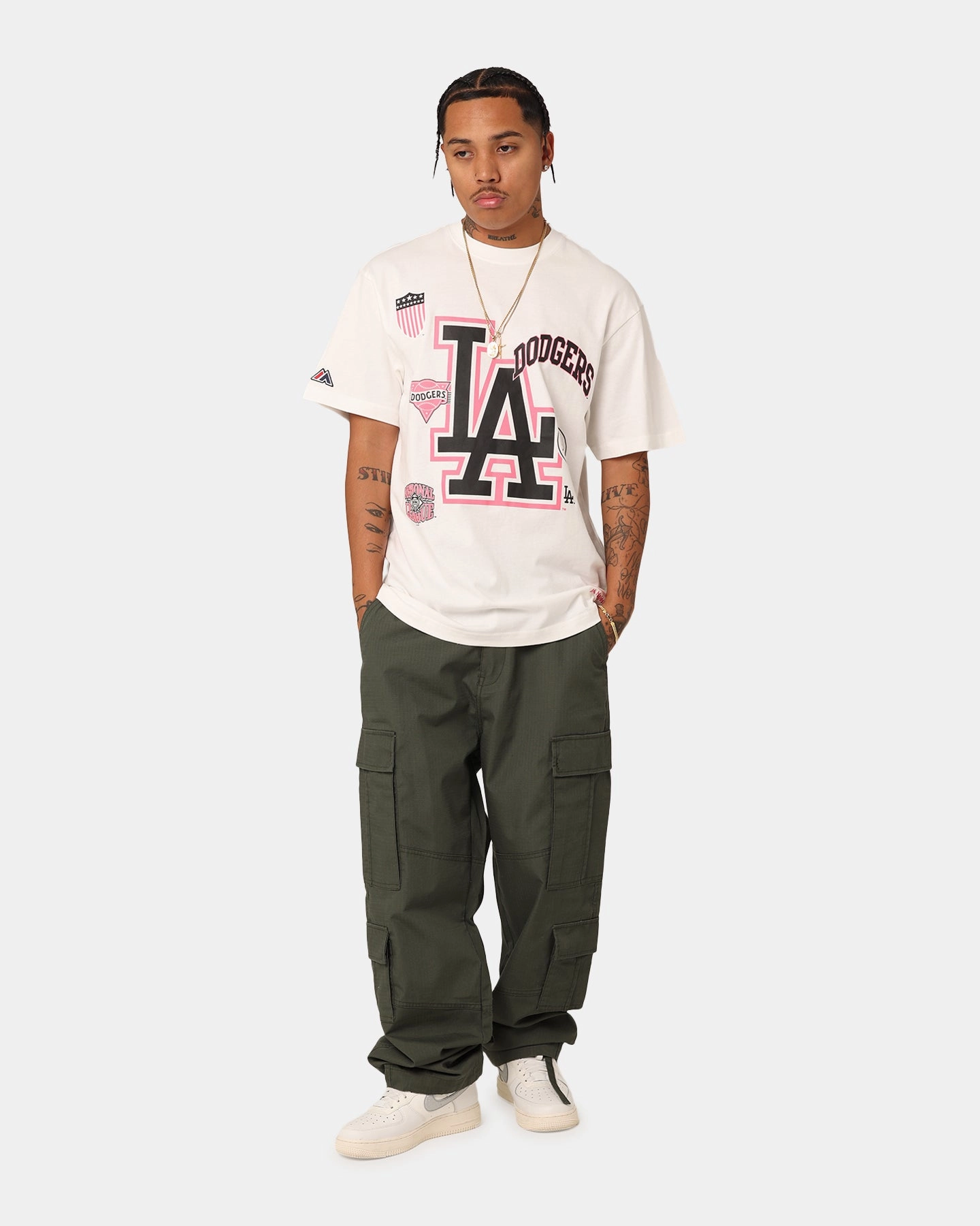 Majestic Athletic Los Angeles Dodgers Logomania T-Shirt Vintage White Quick-Dry Fabric Modern Trend Look