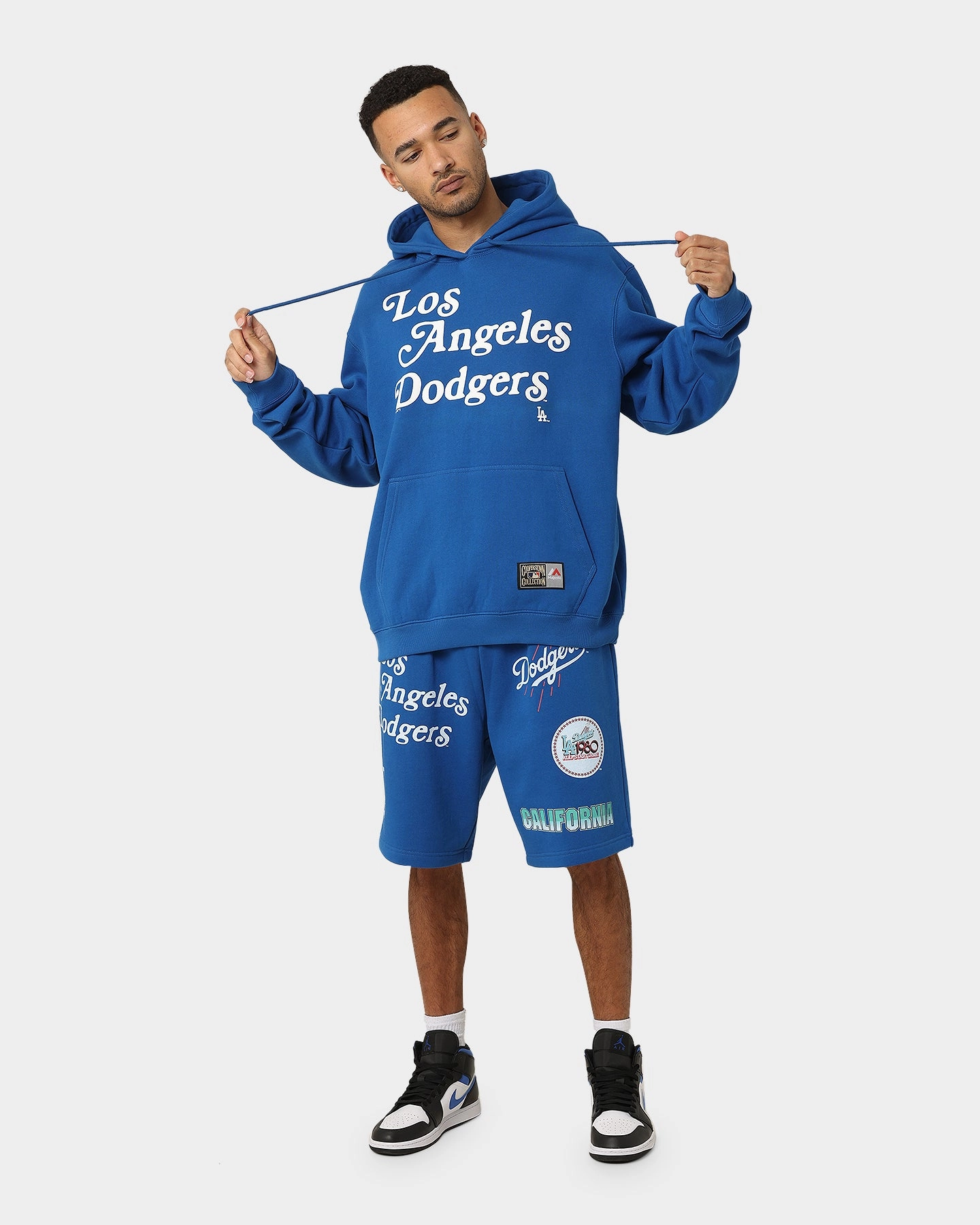 vacation Compact Packable Design Majestic Athletic Los Angeles Dodgers Puff Print Patch Hoodie Royal