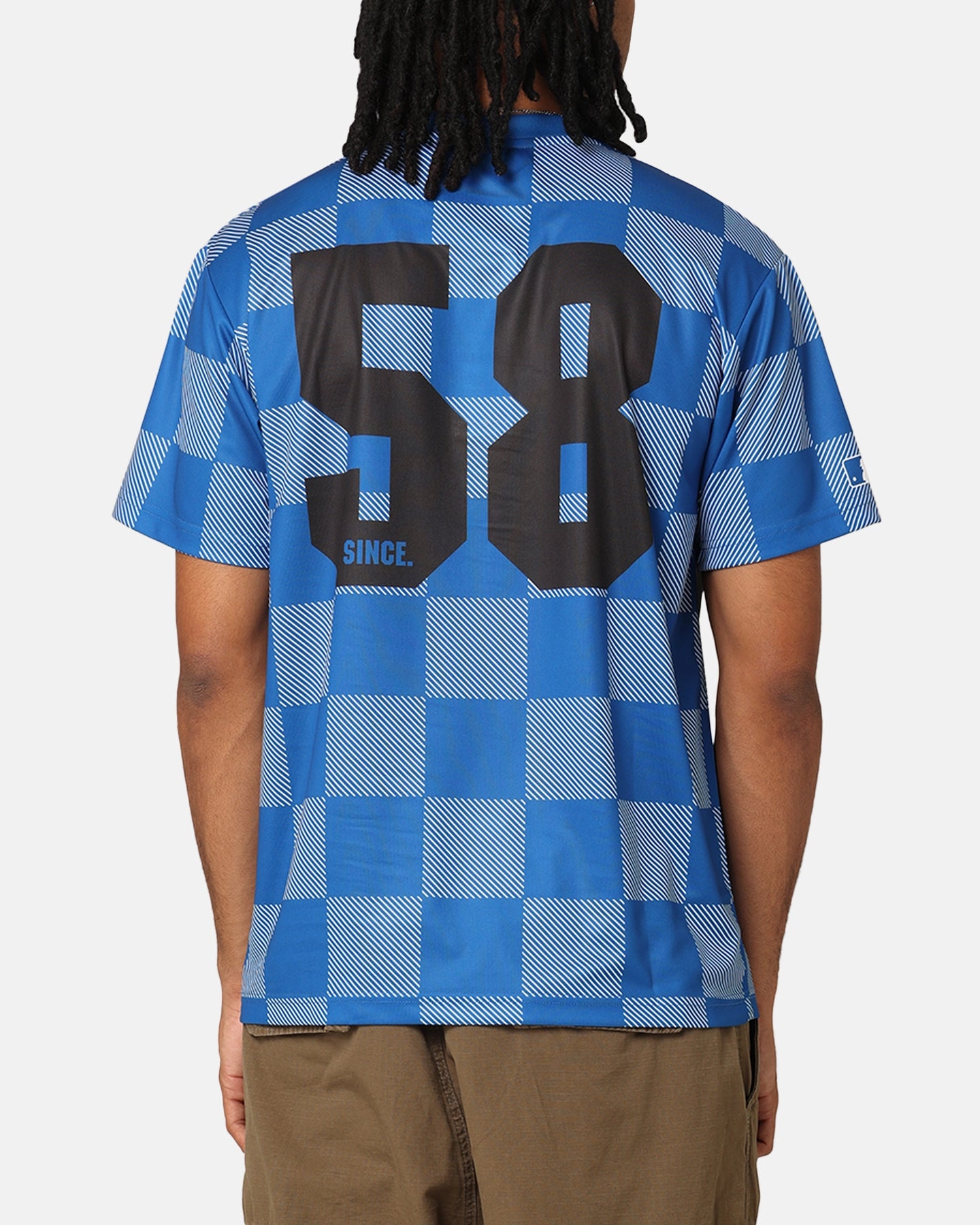 Seam Free Engineering Moisture Control System Majestic Athletic Los Angeles Dodgers Team Line Checkered Jersey White/Royal