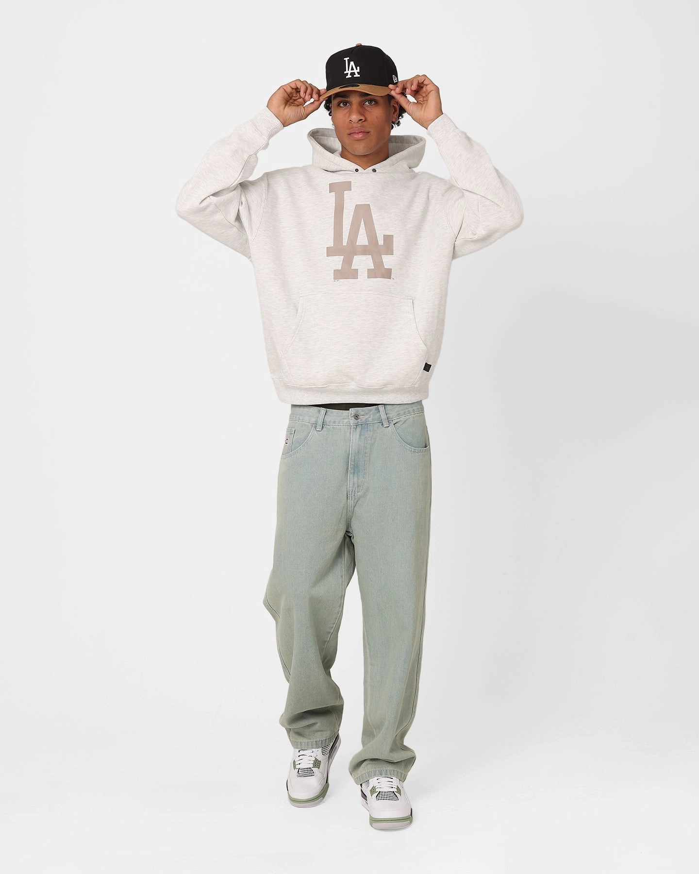 Majestic Athletic Los Angeles Dodgers Tonal Stark Hoodie Vintage White Marle Slide Strap Waistband Layered Insulation