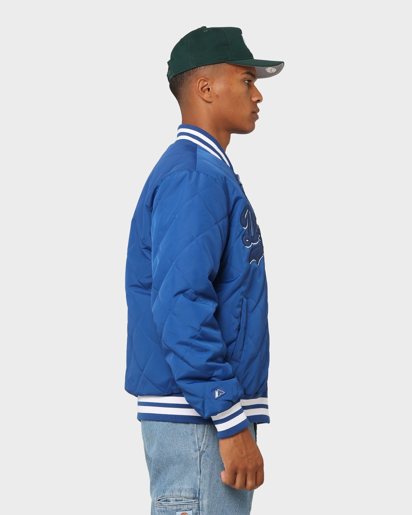 Majestic Athletic Los Angeles Dodgers Tonals Quilted Varsity Jacket Royal Button Closure LowProfileLogo