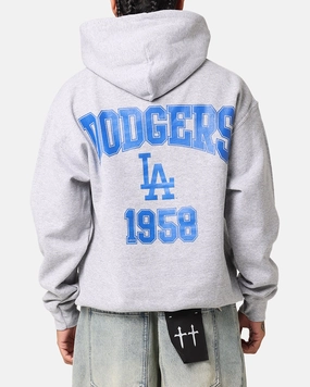 Compression Stitching Majestic Athletic Los Angeles Dodgers Wordmark Arch Hoodie Grey
