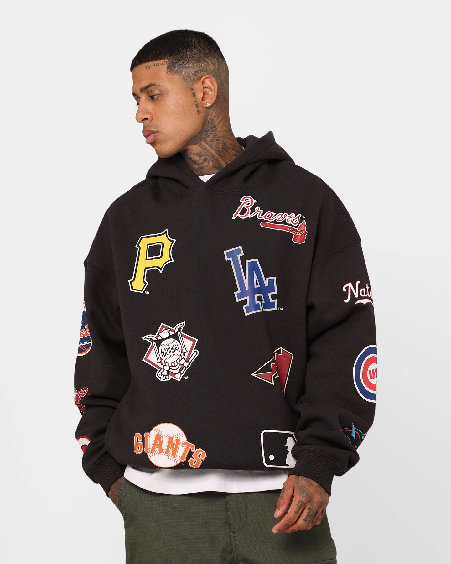 Majestic Athletic MLB League Patch Hoodie Black Smooth Feel Heat Reflective Tech