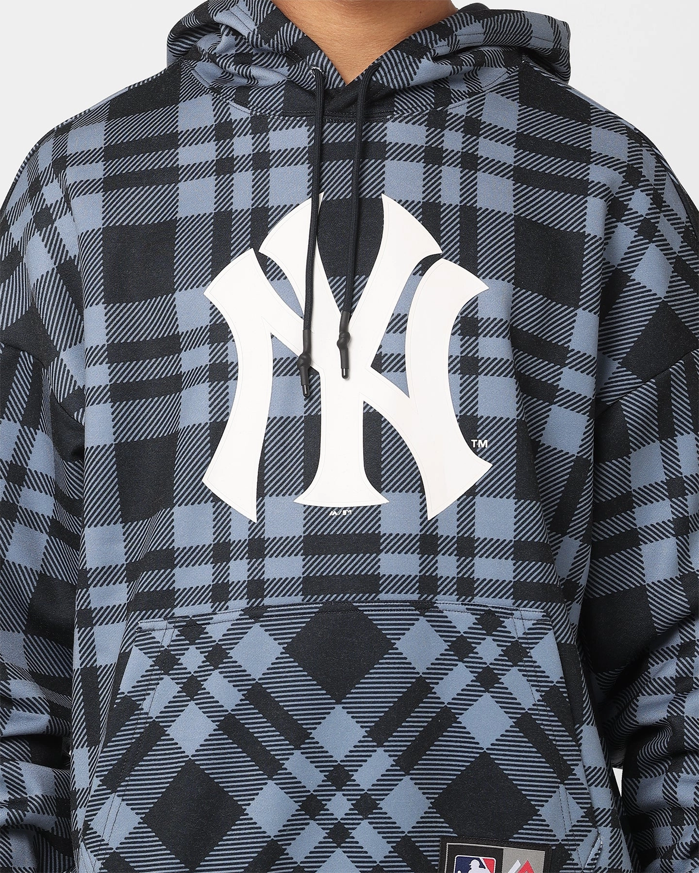 Suede Majestic Athletic New York Yankees Check Logo Hoodie True Navy
