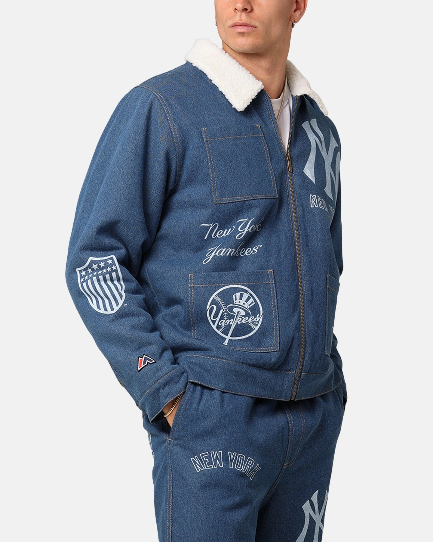 Majestic Athletic New York Yankees Etched Denim Shacket Washed Blue Denim men