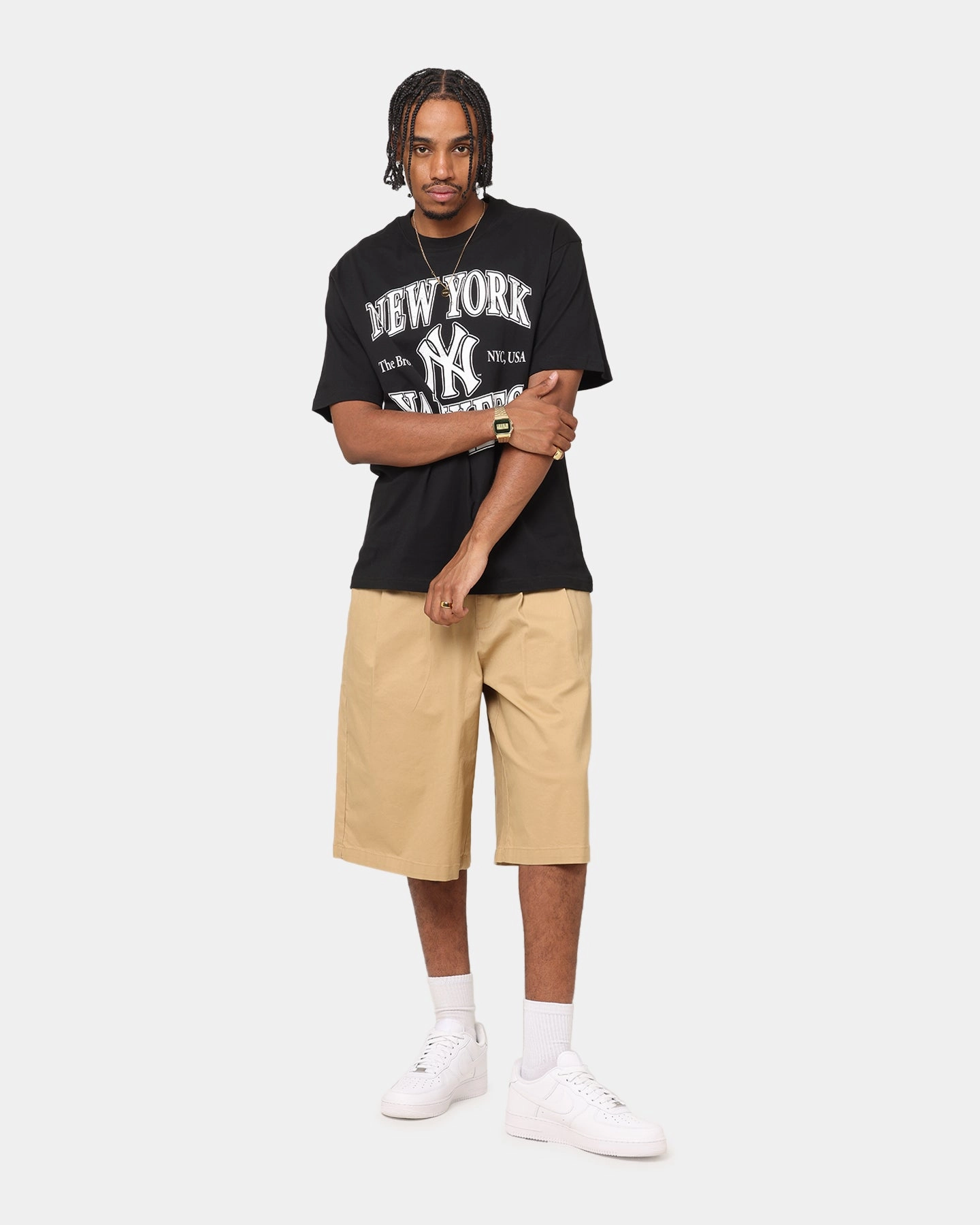 Majestic Athletic New York Yankees Marne Arch T-Shirt Black Durable Colorfast Finish Eco Friendly Dyes