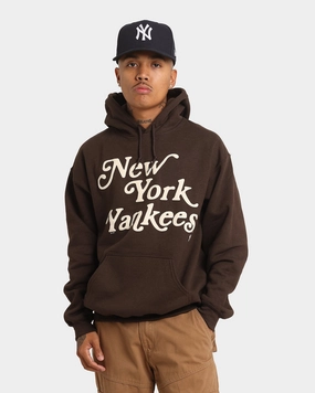 Quality Majestic Athletic New York Yankees Team Stack Script Hoodie Dark Chocolate