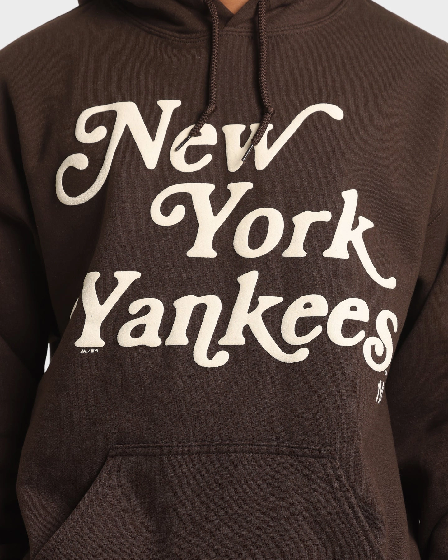 Hazard Majestic Athletic New York Yankees Team Stack Script Hoodie Dark Chocolate